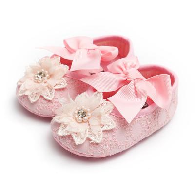 China New style Cotton fabric Flower lace ball pink bowknot girl lovely party princess dress crib baby girl shoes for sale