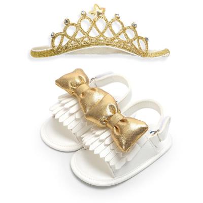 China 10years Brand PU Leather Bowknot Princess Crown shoes Baby girl sandals for sale