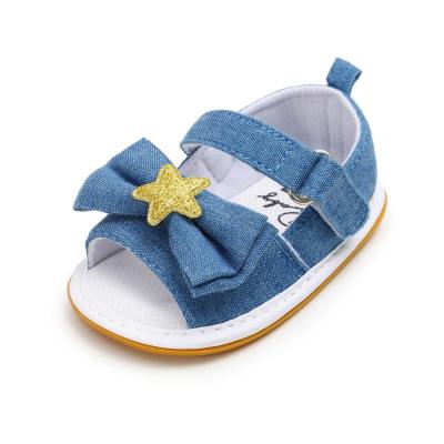 China New style denim Canvas Rubber soft sole star baby barefoot sandals for sale