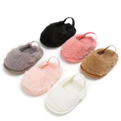 China Hot selling faux fur Soft sole slip on slippers infant sandals baby girl shoes for sale