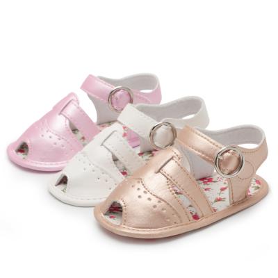 China New designed PU leather cotton sole Printed flower 0-2 years girls prewalker infant sandals for sale