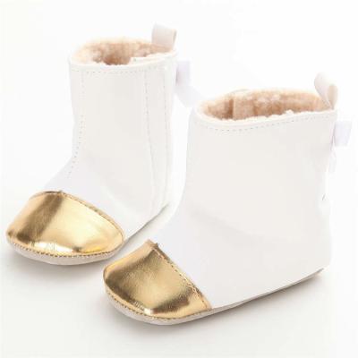 China Free sample PU Leather fashion gold 0-2 years anti-slip baby boots for sale