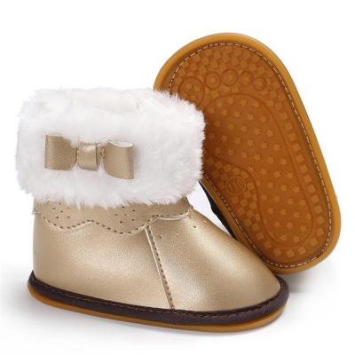 China New arrived PU Leather upper  Warm plush 0-2 years prewalker crib shoes baby booties for sale