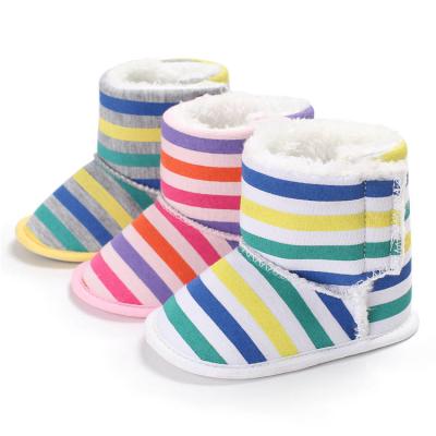 China Hot sale 2019 warm cotton Rainbow striped 0-18 months boots shoes for baby for sale