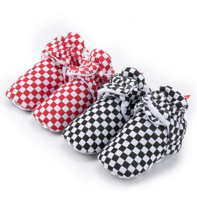 China New designed Cotton fabric Gingham red indoor prewalk toddler baby sock shoes for sale
