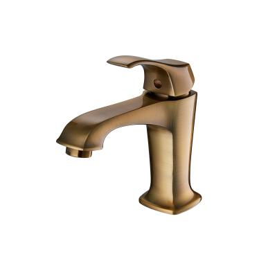 China OEM Antique Brass Single Hole Bathroom Faucet Hand Washing Basin Tap for sale