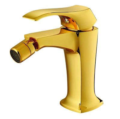 China Drip Free Light Gold Bidet Mixer Taps 157mm High Basin Hot And Cold Taps for sale