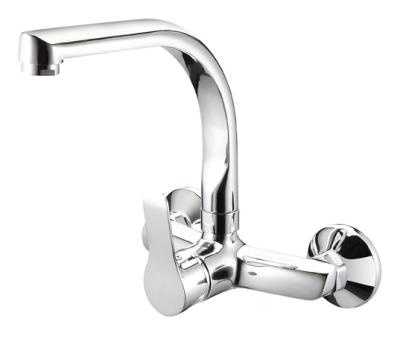 China 2 Hole Chrome Kitchen Mixer Faucet Wall Installation Single Lever Swivel Sink Tap for sale