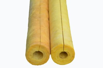 China Las lanas de cristal amarillas de fibra instalan tubos el material de aislamiento para el tubo caliente/frío en venta