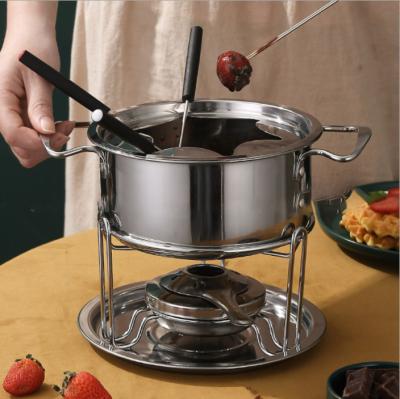 China Stainless Steel Fondue Pot Cheese And Chocolate Fondue Stocked Set Cheese Fondue for sale