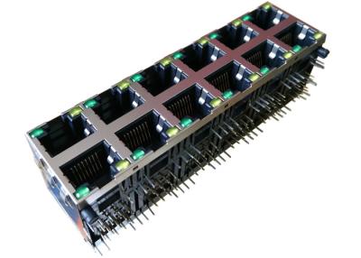 China 2-1840251-4 empilhou o diodo emissor de luz magnético 2-1840251-7 do gigabit POE+ de 2x6 RJ45 Jack modular à venda