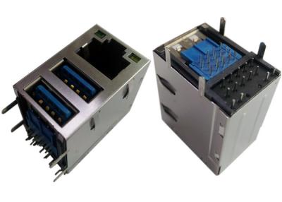 China protetor combinado de 2x USB3.0 Jack RJ45 Gigabit Ethernet LPJU1608AHNL/diodo emissor de luz GY à venda