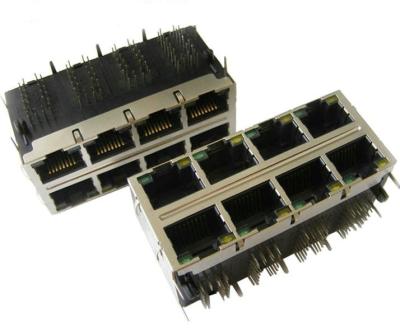 China xDSL Modem Stacked RJ45 Magnetic , 10/100/1000M RJ45 PCB Connector 0811-2X4R-79-F for sale