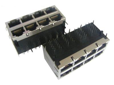 China PC Card Surface Mount Stacked RJ45 Jack 10/100/1000M , POE Connector 2 X 4 Ports for sale