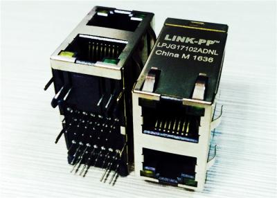 中国 0845-2D1T-E4はPinに積み重ねられたRJ45 2x1ギガビットMagJackによって保護されるw LED Pinを交互にします 販売のため