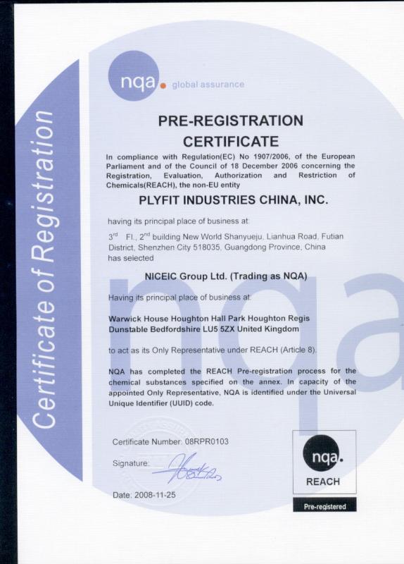 PRE-REGISTRATION CERTIFICATE - Plyfit Industries China, Inc.