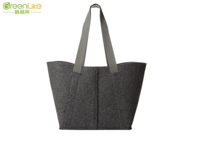 China Dark Grey Wool Felt Tote Polyester Tote Bags With PP Webbing Long Handles for sale