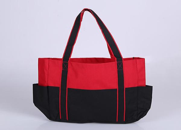 Quality Two Tone Polyester Tote Bags 600D Polyester Canvas Tote With Outside Pocket for sale