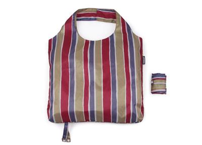 China Striped Folding Tote Bag 190T Poly Foldable Grocery Tote Lightweight for sale