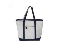 Quality Durable Blue White Cotton Tote Bags Front Zipper Cotton Canvas Grocery Bags for sale
