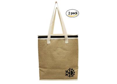 China Natural Jute Cooler Tote Bag Small Insulated Tote Bags With Cotton Twill Handles for sale