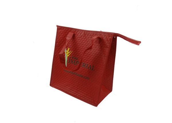 Quality Red Insulated Wine Tote With Zipper 32x35cm Wine Bottle Cooler Bag for sale
