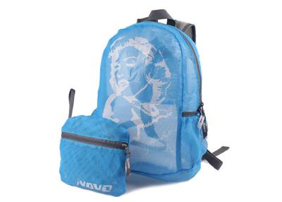 China Collapsible Light Blue Mesh Backpack Polyester Rucksack For Hiking for sale