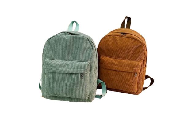 Quality Brown 100% Corduroy Cotton Backpack With Zipper Closure For Kids for sale