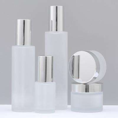 China Customized Frosted Glass Cream Jar Luxury Cosmetic Packaging 30g 50g 30ml 100ml 120ml for sale