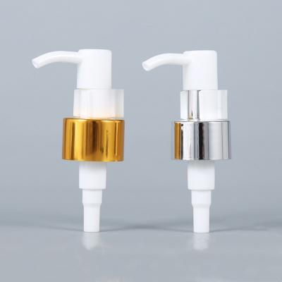 China Gold Silver Lotion Dispenser Plastic Pump 20/410 24/410 Aluminum Shampoo Makeup Remover Pump for sale
