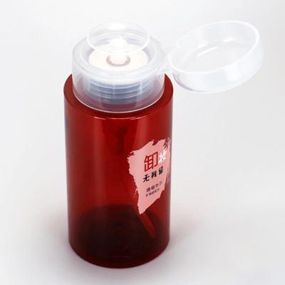 China 100ml 150ml 200ml Empty Plastic Salon Nail Polish Remover Pump Dispenser Bottle Push Down for sale