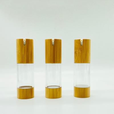 China Gold Bamboo Airless Pump Bottle 30ml 1.01oz Airless Dispenser Bamboo Containers For Cosmetics for sale