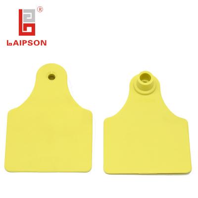 China Middle Size Livestock Cattle Ear Tags Anti Fading Yellow 79*56mm TPU Material for sale