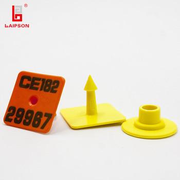 China Las etiquetas de oído amarillo-naranja partidas del cerdo de dos piezas se asemejan a color modificado para requisitos particulares Allflex en venta
