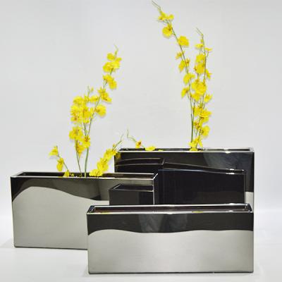 China Polished Long Stainless Steel Flowerpot Big Rectangular Plant Pots for sale