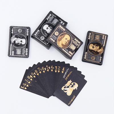 China Custom Unique Design USA Dollar Pattern Playing Cards Factory Printing Durable Black Plastic PVC Waterproof Poker for sale