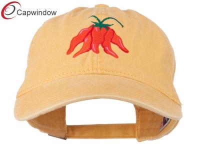 中国 黄色い唐辛子 Ristra は洗浄された綿の野球帽を刺繍しました 販売のため