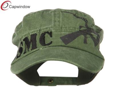 China Green Jeep Style Flat Top Military Baseball Hats with Pure Cotton / Adjustable Buckle Strap Closure for sale
