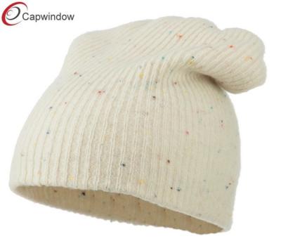 China Flexible Beanie Winter Hats Beige Wool Color Speckled Long For Girl for sale
