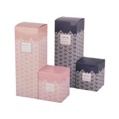 China Rectangle Perfume Bottle Packaging Box Pink Blue Printing With Auto Lock Bottom for sale