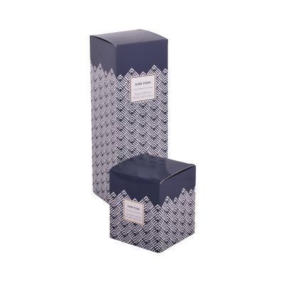 China Blauer Druckpapier-Parfüm-Verpackungs-Kasten mit Selbstverschluss-Unterseite 8x8x20cm zu verkaufen