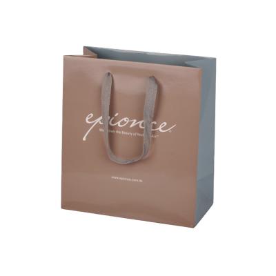 China Brown Gray Art Paper Packaging Bags 0.27mm With Woven Handle for sale
