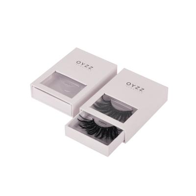 China Sturdy White Cardboard Eyelash Box With Visible Window Slide Tray for sale