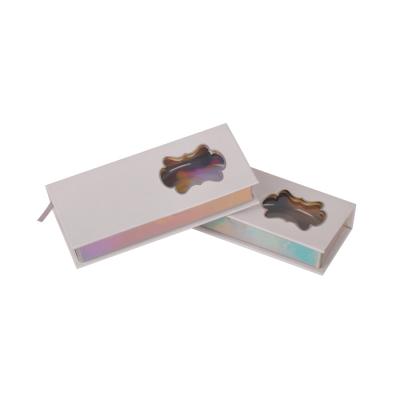 China Cardboard White Eyelash Boxes With Holographic Effect Clear Window for sale