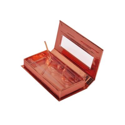 China Pink 2mm Thick Cardboard Eyelash Gift Box With Plastic Tray Window OEM And PVC Support Inside for sale