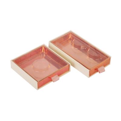 China Yellow Pink 2mm Thick Cardboard Cardboard Eyelash Box With Plastic Tray Window OEM Drawer Box for sale