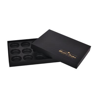 China Black Paperboard Hot Stamping Chocolate Packaging Boxes With Plastic Insert for sale