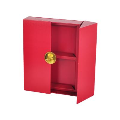 China Red Double Door Cardboard Paper Box Packaging Cake Hot Stamping Logo Te koop
