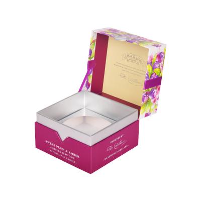 China Cuadrado púrpura tapa de vuelta caja de papel rígida de embalaje vela con inserción en venta