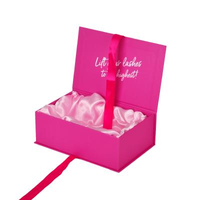 China Rigid Paper Pink Magnetic Gift Box Packaging Wig Hair With Ribbon for sale